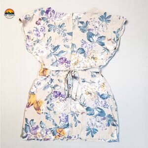 Blue Bird One-Piece Romper Cream Blue Lavender Floral Back Zip Women's Size S